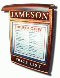 Pub Pricing Display showing Jameson Branding