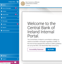 The Central Bank of Ireland Internal Portal to handle tax returns global menu expanded
